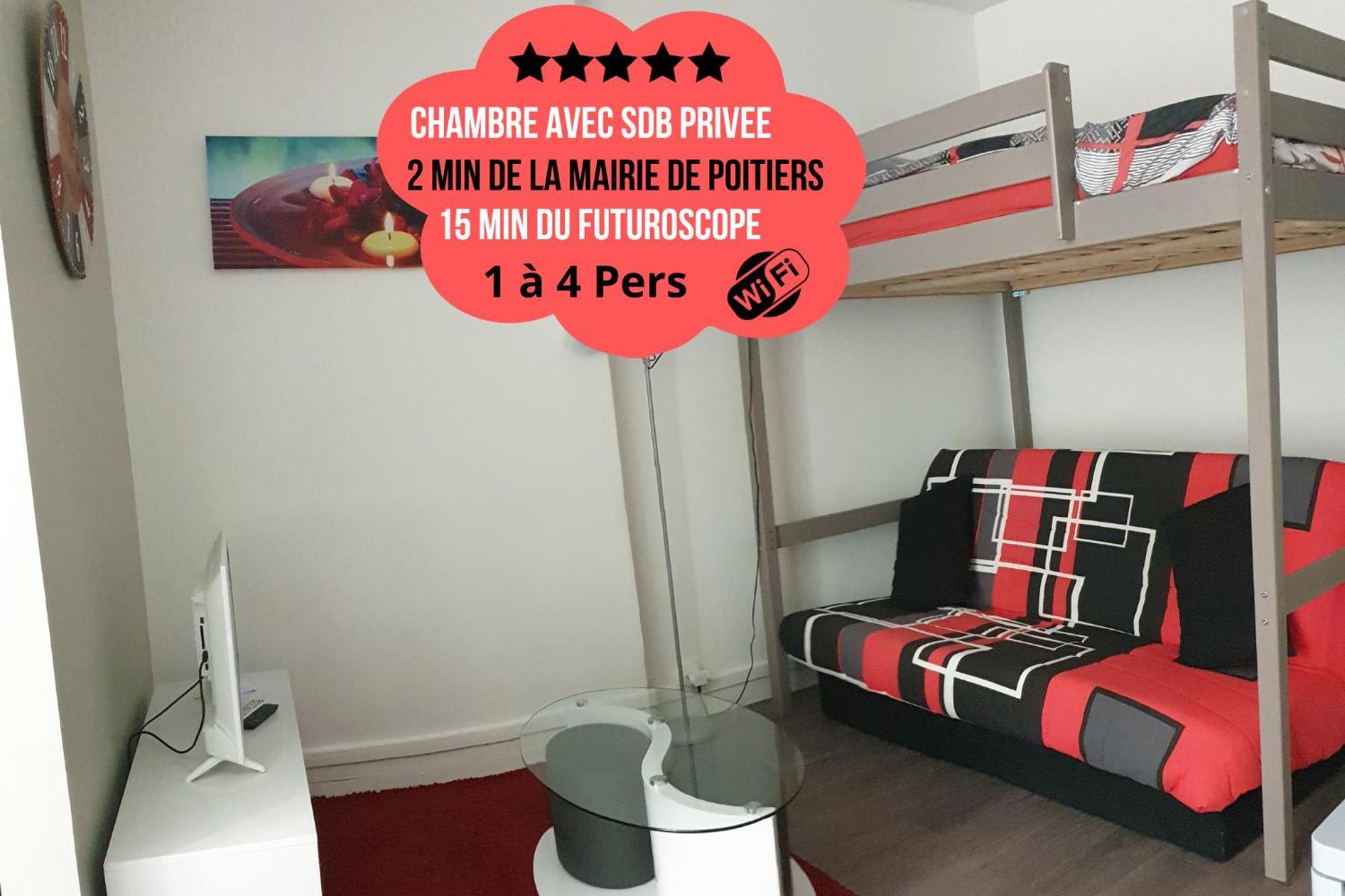 Chambres Poitiers Centre Ville - Salle De Bain, Refrigerateur, Tv Et Machine A Cafe Privatifs - Cuisine Commune - Terrasse - Hotel De Ville A 200M Bagian luar foto
